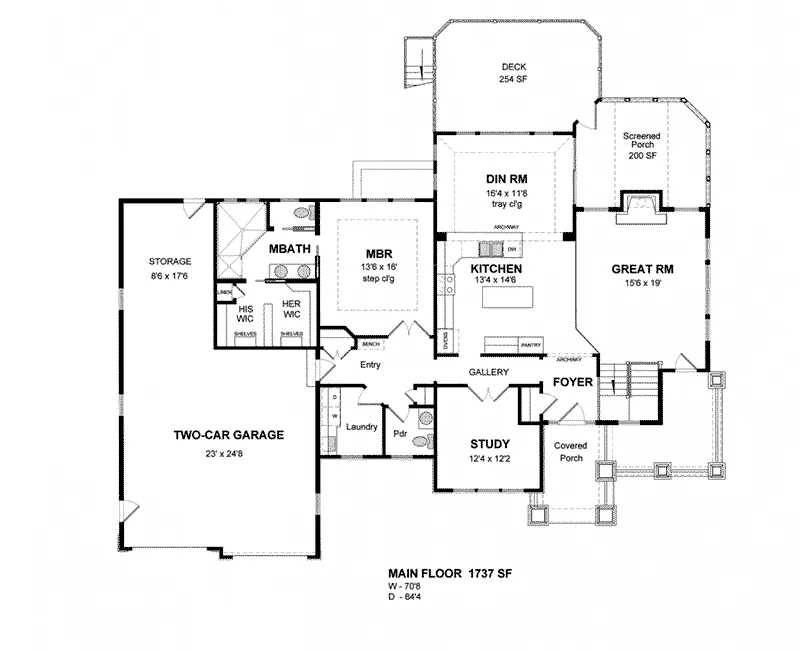 Ranch House Plan First Floor - Hedge Grove Ranch Home 034D-0107 - Search House Plans and More