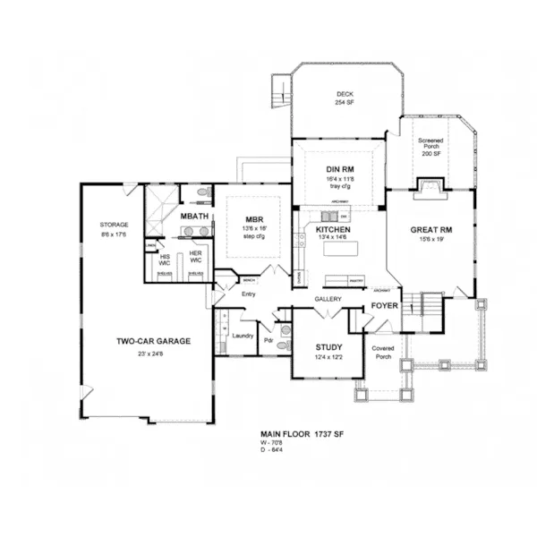 Ranch House Plan First Floor - Hedge Grove Ranch Home 034D-0107 - Search House Plans and More