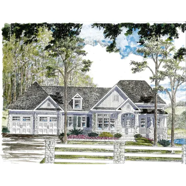 Ranch House Plan Front of Home - Hedge Grove Ranch Home 034D-0107 - Search House Plans and More