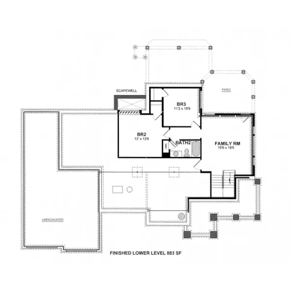 Ranch House Plan Lower Level Floor - Hedge Grove Ranch Home 034D-0107 - Search House Plans and More