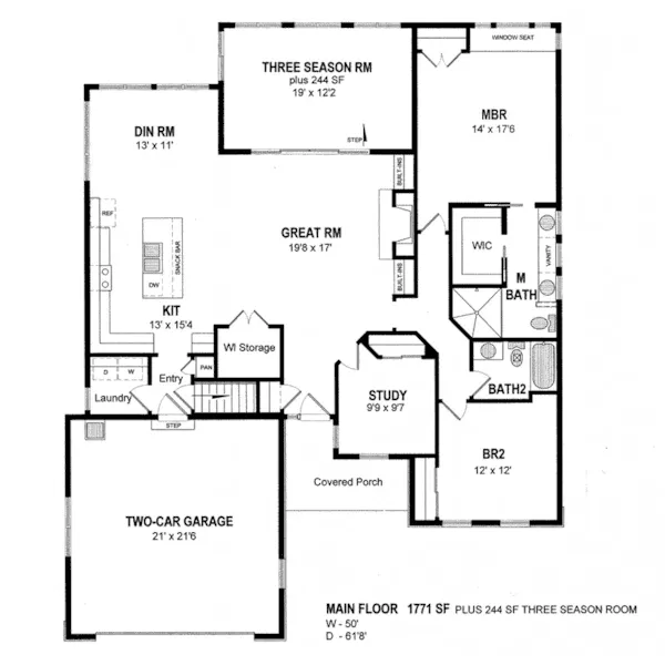 Cape Cod & New England House Plan First Floor - Clements Lake Ranch Home 034D-0108 - Search House Plans and More