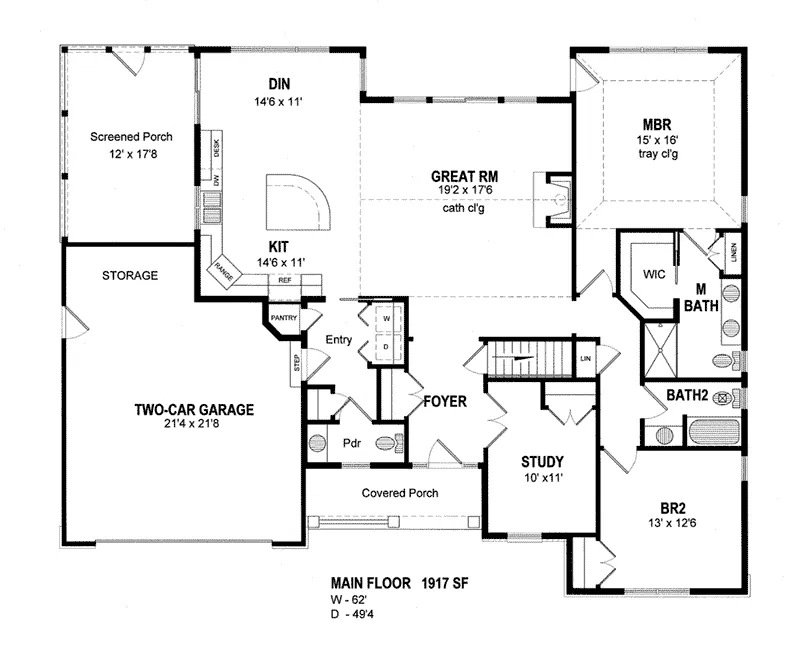 Traditional House Plan First Floor - Becky Valley Ranch Home 034D-0109 - Search House Plans and More