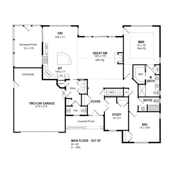 Traditional House Plan First Floor - Becky Valley Ranch Home 034D-0109 - Search House Plans and More