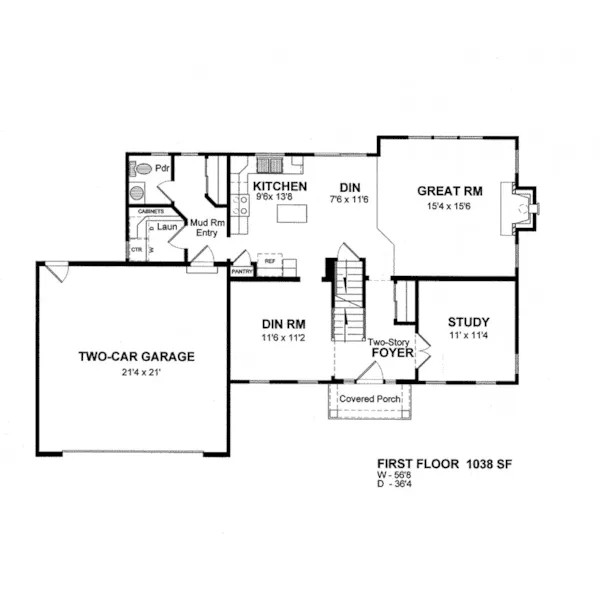 Colonial House Plan First Floor - Bartley Bend Traditional Home 034D-0111 - Search House Plans and More