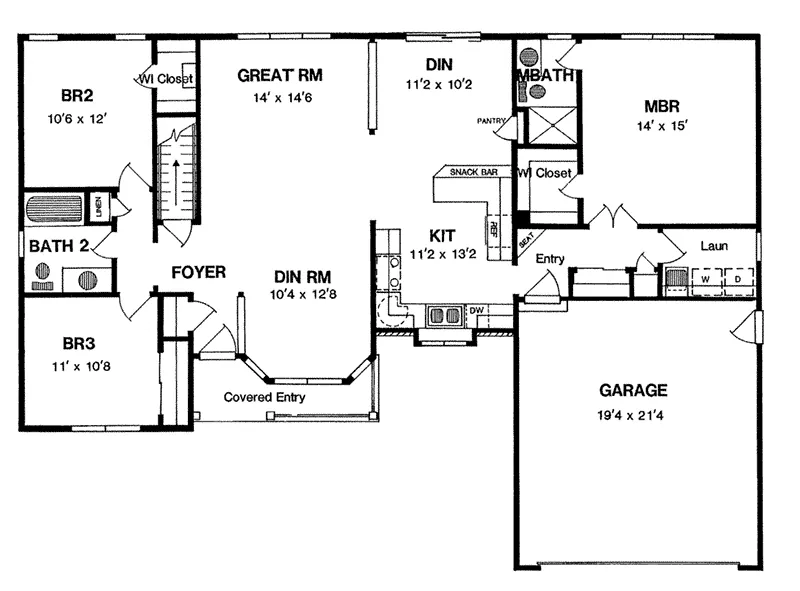 Ranch House Plan First Floor - Florence Bend Ranch Home 034D-0114 - Search House Plans and More