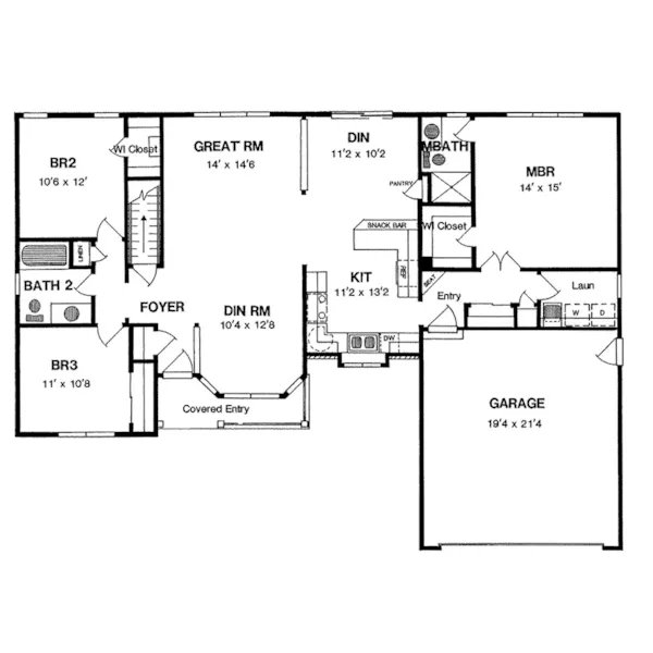 Traditional House Plan First Floor - Florence Bend Ranch Home 034D-0114 - Search House Plans and More