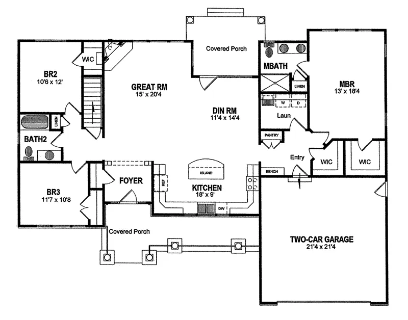 Craftsman House Plan First Floor - Glade Spring Craftsman Home 034D-0115 - Search House Plans and More