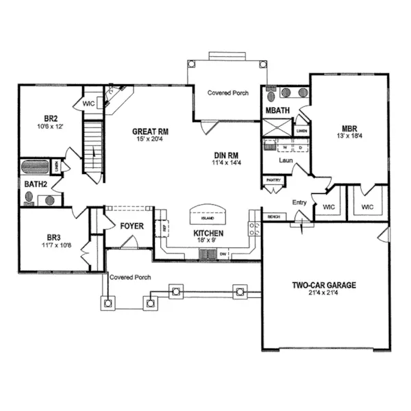 Craftsman House Plan First Floor - Glade Spring Craftsman Home 034D-0115 - Search House Plans and More