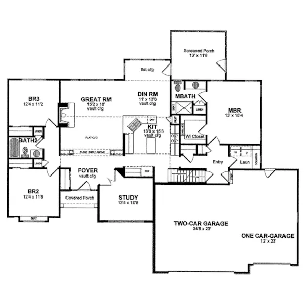 Ranch House Plan First Floor - Huron Hill Ranch Home 034D-0116 - Search House Plans and More