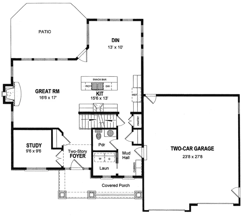 Country House Plan First Floor - Kane Circle Traditional Home 034D-0117 - Search House Plans and More