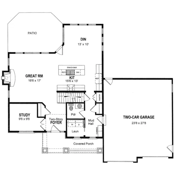 Craftsman House Plan First Floor - Kane Circle Traditional Home 034D-0117 - Search House Plans and More