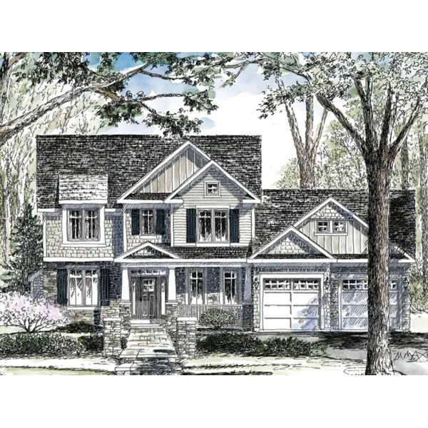 Craftsman House Plan Front of Home - Kane Circle Traditional Home 034D-0117 - Search House Plans and More