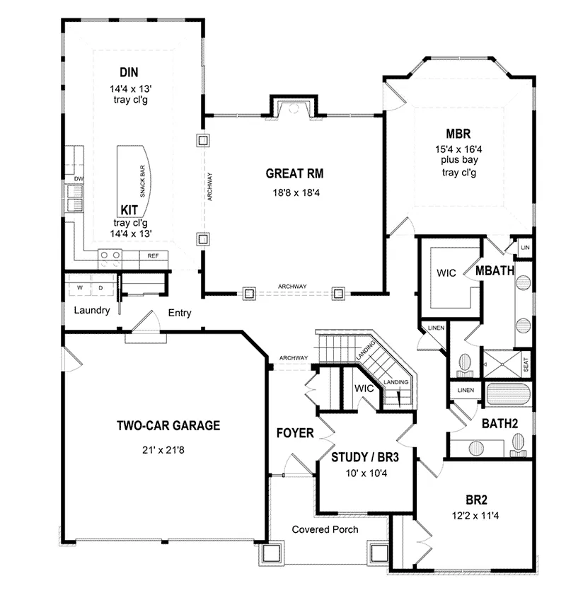 Arts & Crafts House Plan First Floor - Osborn Road Craftsman Cottage Home 034D-0119 - Shop House Plans and More