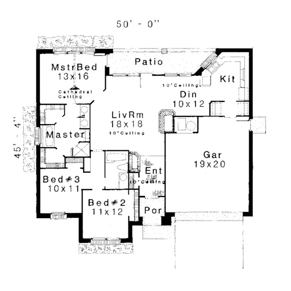 Ranch House Plan First Floor - Friedrich  Ranch Home 036D-0005 - Search House Plans and More