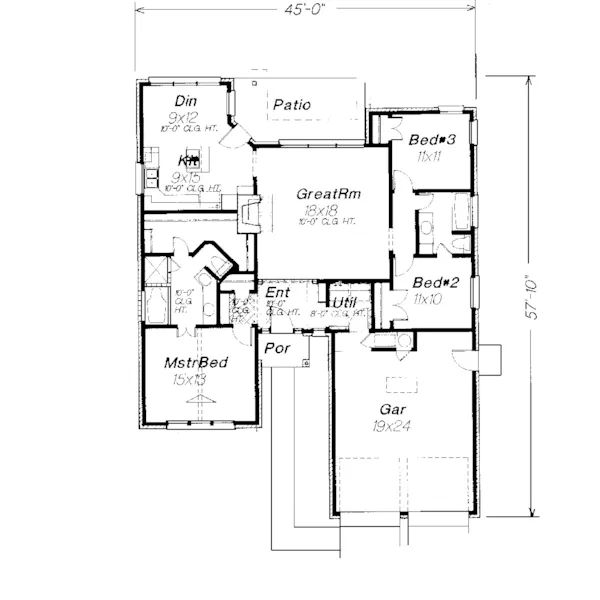 Traditional House Plan First Floor - Templemen Traditional Ranch Home 036D-0025 - Shop House Plans and More