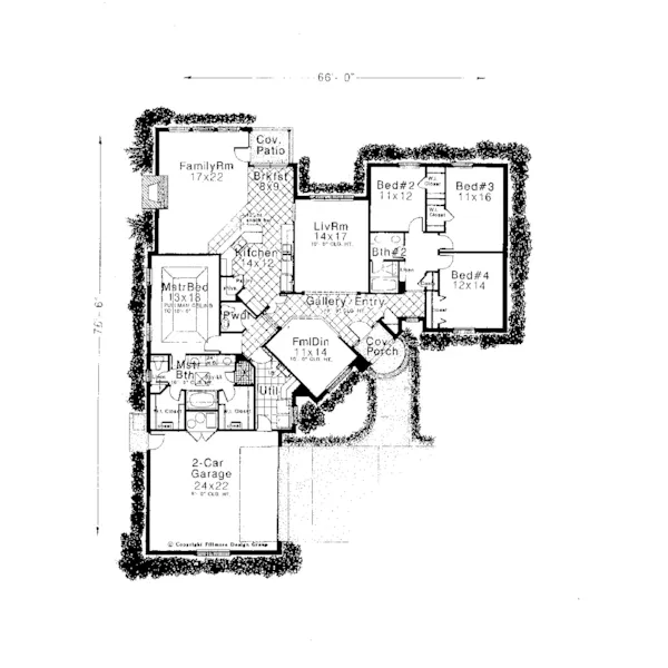 Ranch House Plan First Floor - Bassett Traditional Ranch Home 036D-0029 - Search House Plans and More