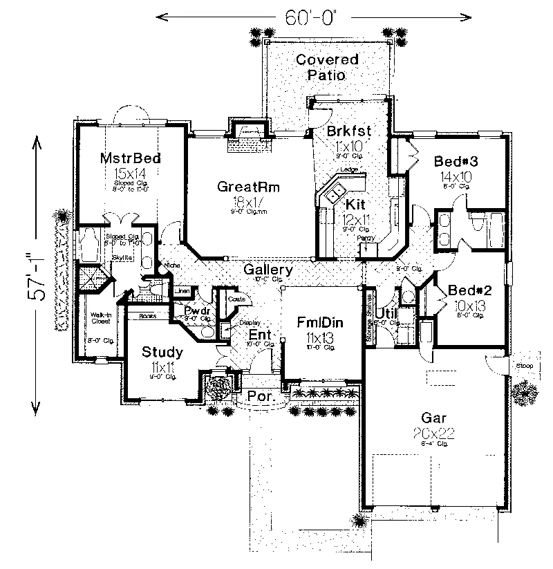 Traditional House Plan First Floor - Wilmette Ranch Home 036D-0040 - Shop House Plans and More