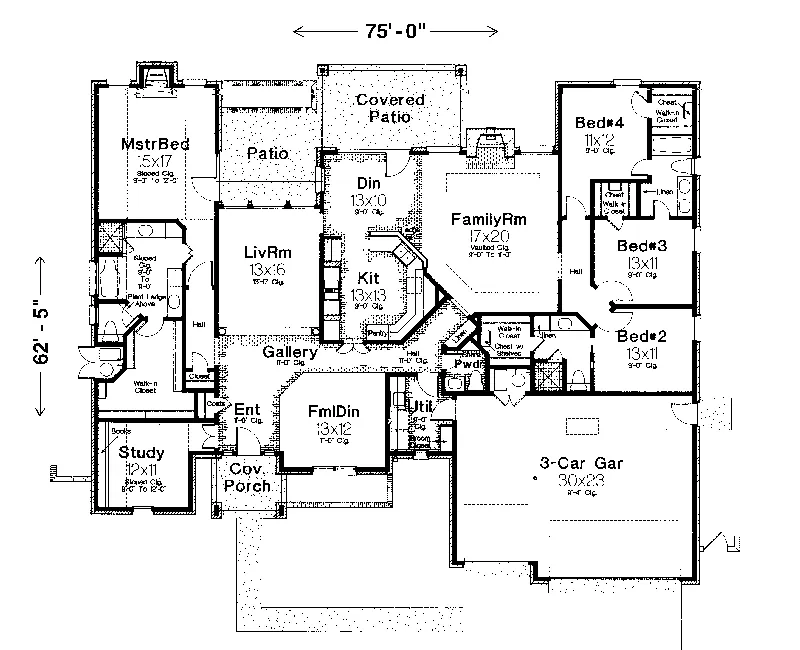 Ranch House Plan First Floor - Seymour Ranch Home 036D-0042 - Shop House Plans and More