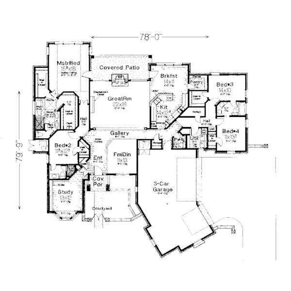 Country French House Plan First Floor - Collins Valley European Home 036D-0051 - Search House Plans and More