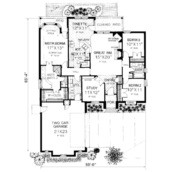 Ranch House Plan First Floor - Rockford Sunbelt Ranch Home 036D-0060 - Shop House Plans and More