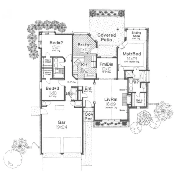 Southern House Plan First Floor - Racine Country Ranch Home 036D-0069 - Shop House Plans and More