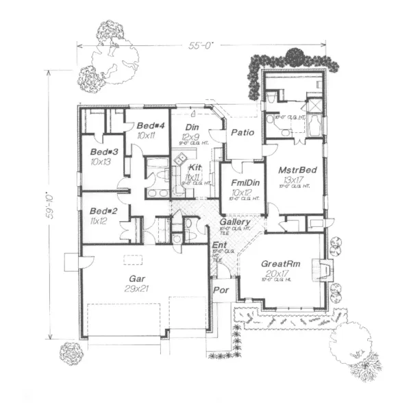 Southern House Plan First Floor - Appleberry Brick Ranch Home 036D-0072 - Search House Plans and More