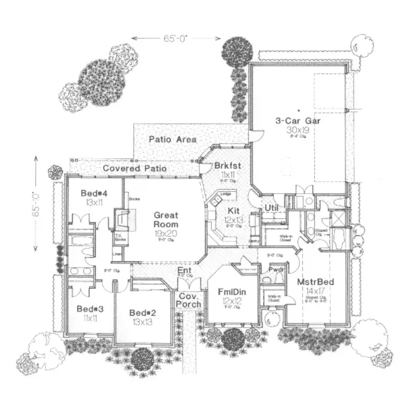 Southern House Plan First Floor - Armand Pond Ranch Home 036D-0077 - Search House Plans and More