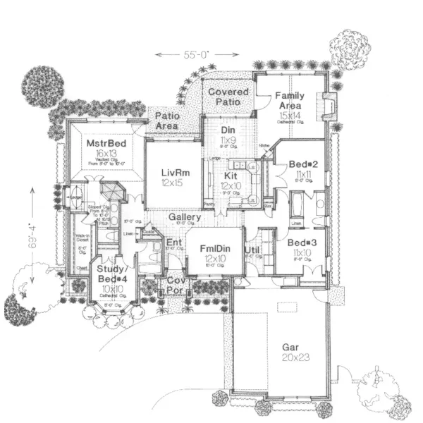 Southern House Plan First Floor - Carriage Crossing Ranch Home 036D-0079 - Search House Plans and More