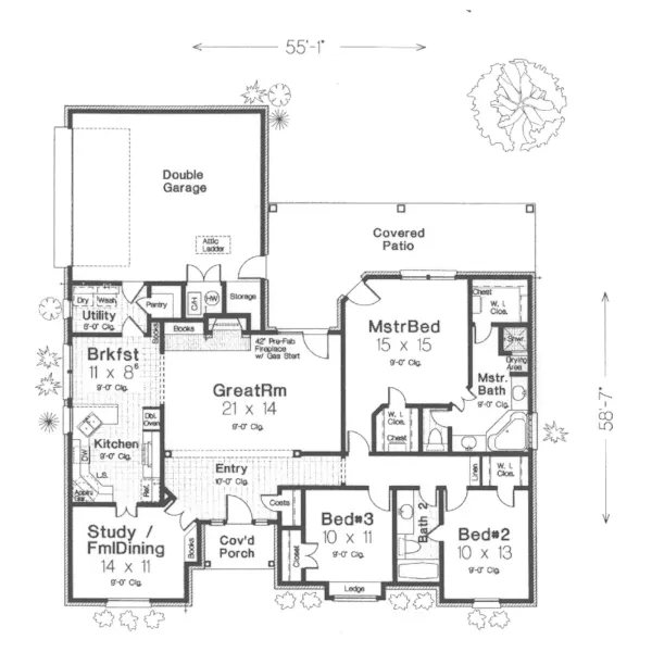 European House Plan First Floor - Myers Field European Home 036D-0093 - Shop House Plans and More