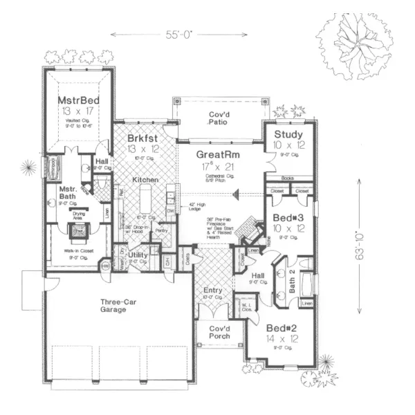 Craftsman House Plan First Floor - Thorton Craftsman Ranch Home 036D-0096 - Shop House Plans and More