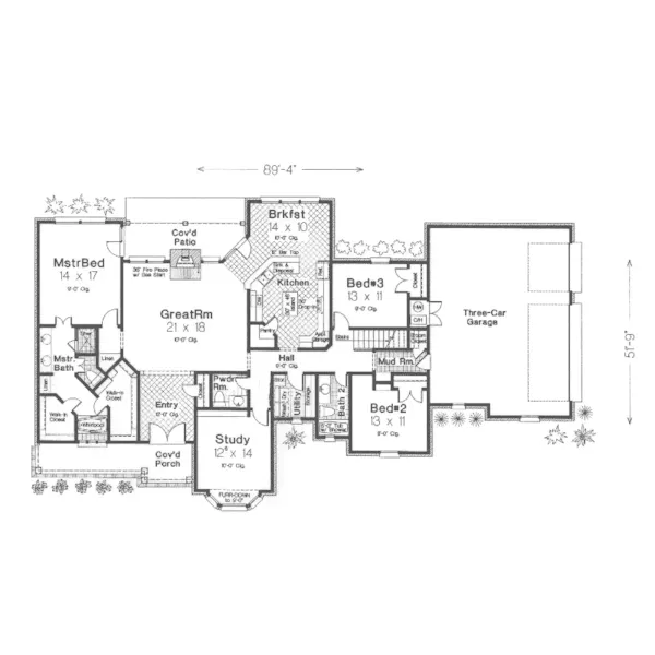 Farmhouse Plan First Floor - Langer Country Ranch Farmhouse 036D-0110 - Shop House Plans and More