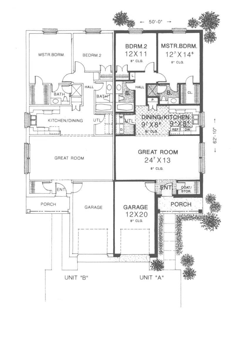 Multi-Family House Plan First Floor - Twin Springs Ranch Duplex 036D-0123 - Shop House Plans and More