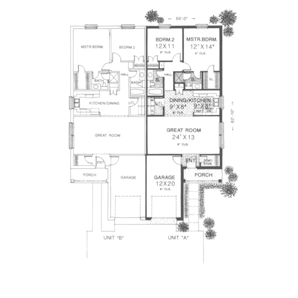 Ranch House Plan First Floor - Twin Springs Ranch Duplex 036D-0123 - Shop House Plans and More