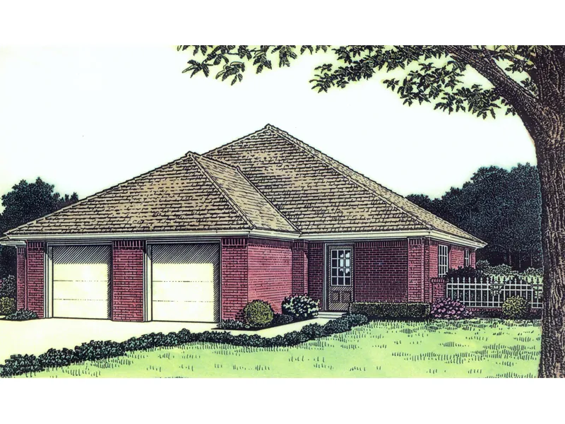Simple Ranch Home Design With Double Garage Doors In The Front