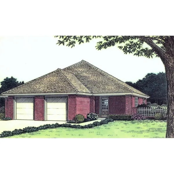 Simple Ranch Home Design With Double Garage Doors In The Front