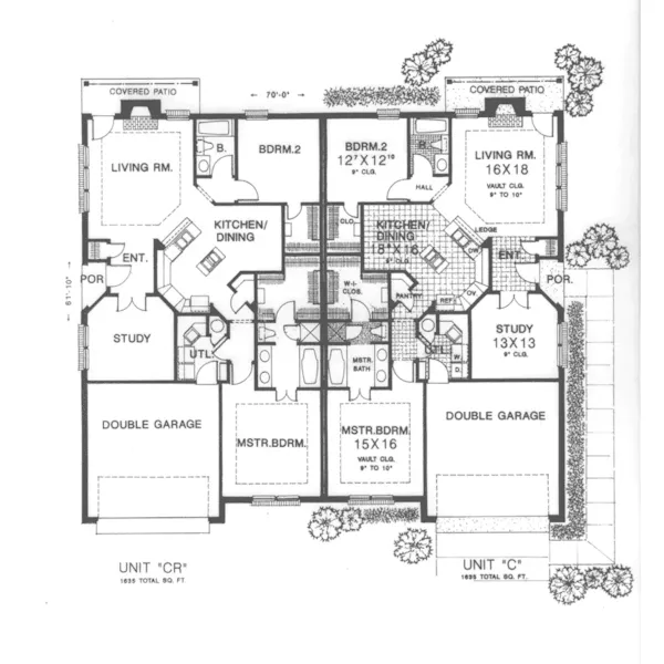 Multi-Family House Plan First Floor - Dagenham Tudor Style Duplex 036D-0125 - Search House Plans and More