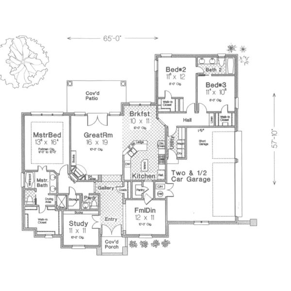 Traditional House Plan First Floor - Pardella European Ranch Home 036D-0137 - Shop House Plans and More