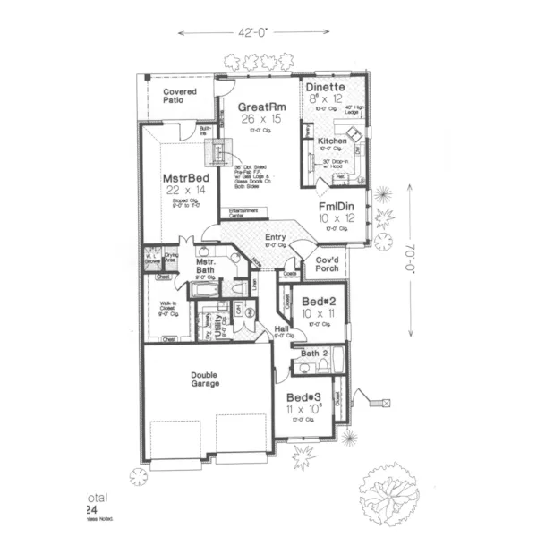 Ranch House Plan First Floor - Harmon Creek Traditional Home 036D-0145 - Search House Plans and More