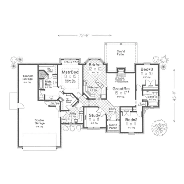 Ranch House Plan First Floor - Wycombe Tudor Ranch Home 036D-0148 - Shop House Plans and More