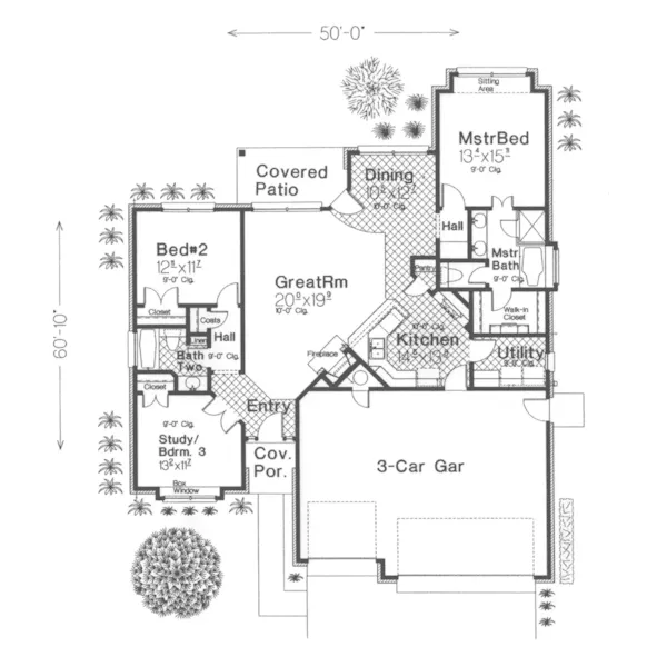 Ranch House Plan First Floor - Green Hollow Traditional Home 036D-0149 - Search House Plans and More