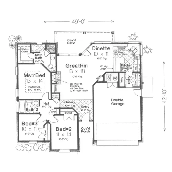 Traditional House Plan First Floor - Kitanning European Ranch Home 036D-0150 - Search House Plans and More