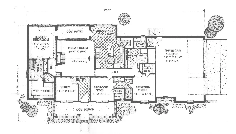 Southern House Plan First Floor - Zinfandel Traditional Ranch Home 036D-0152 - Shop House Plans and More