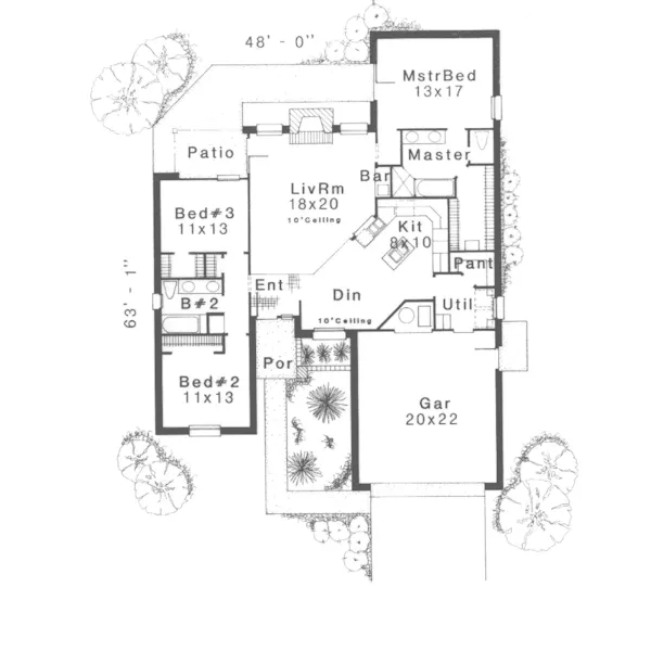 Southern House Plan First Floor - Sherman Forest Country Home 036D-0165 - Shop House Plans and More