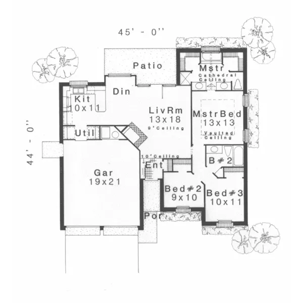 Ranch House Plan First Floor - Dorrance Ranch Home 036D-0166 - Search House Plans and More