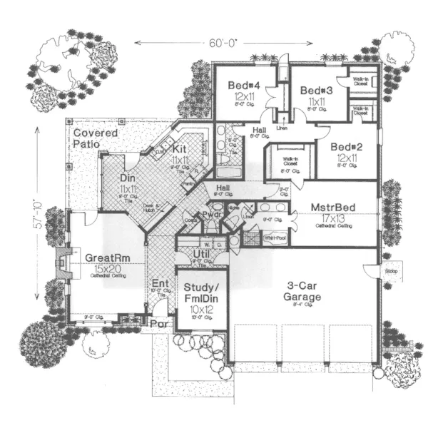 Traditional House Plan First Floor - Saragossa Traditional Ranch Home 036D-0182 - Shop House Plans and More