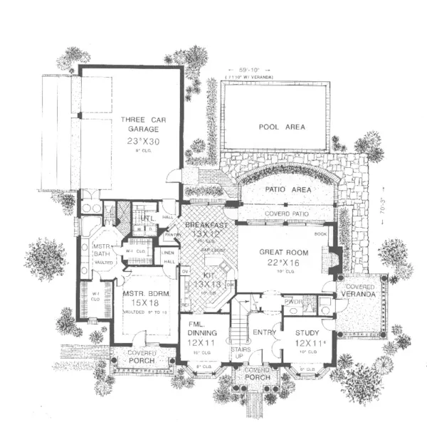 Colonial House Plan First Floor - Abraham Georgian Style Home 036D-0192 - Search House Plans and More