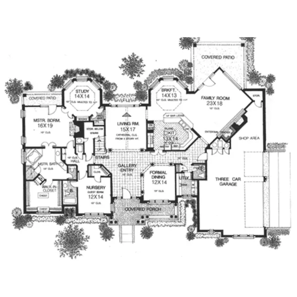 Plantation House Plan First Floor - Markham Hill Ranch Home 036D-0197 - Shop House Plans and More