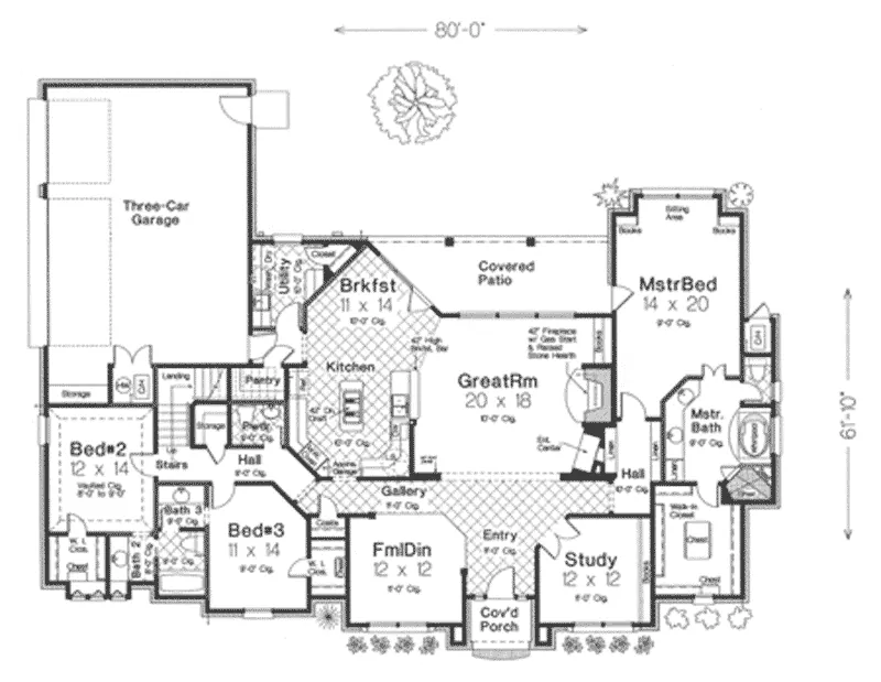 Traditional House Plan First Floor - Appleby European Ranch Home 036D-0199 - Search House Plans and More