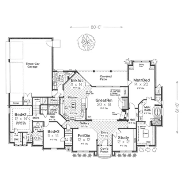 Traditional House Plan First Floor - Appleby European Ranch Home 036D-0199 - Search House Plans and More