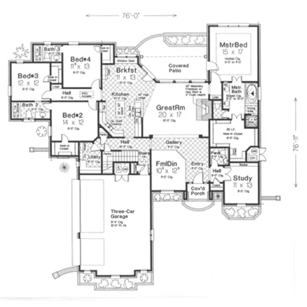 Craftsman House Plan First Floor - Olson Place European Ranch Home 036D-0200 - Shop House Plans and More